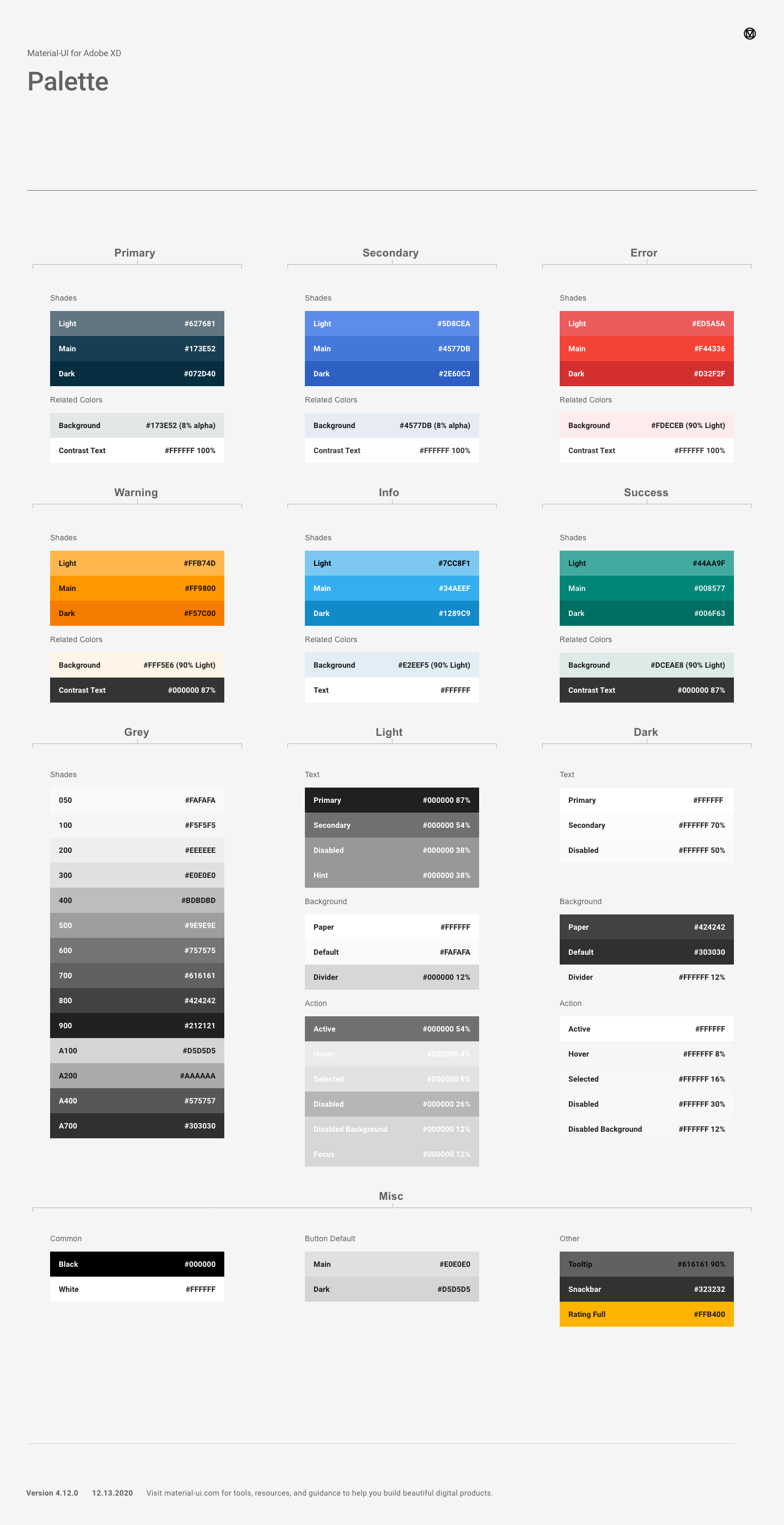 UI kit color palette